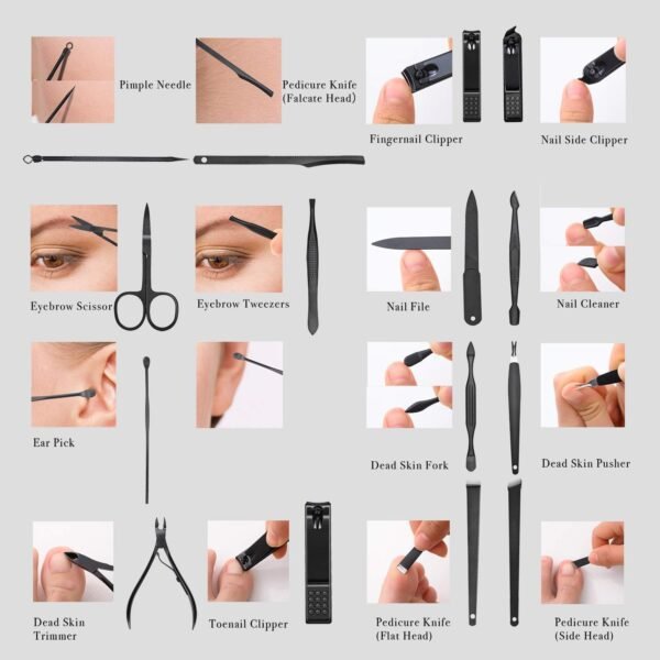 Juqiboom 16pcs Manicure Set with PU Leather Case Personal Care Tool Gift for Men/Women Birthday Christmas Anniversary Wedding Socks - Image 3