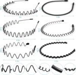 fenshine Metal Hair Bands Feather Wavy Headband Unisex Black Wavy Headband Polished Backwards Non-Slip Sports Hair Band for Women Men 6 Pack - Image 2