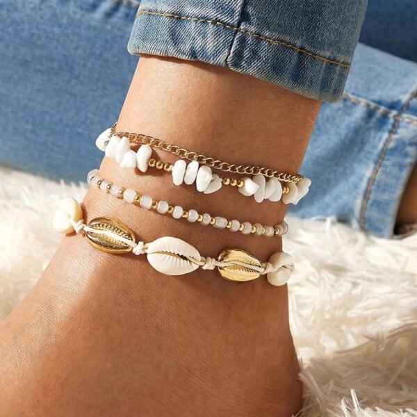 ELECDON Handmade Boho Shell Anklet for Women, Shell Ankle Bracelet Set for Women, Gold Boho Bead Adjustable Anklet, Hawaiian Beach Seashell Pearl Heart Starfish Conch Foot Jewelry Gifts - Image 9
