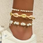 ELECDON Handmade Boho Shell Anklet for Women, Shell Ankle Bracelet Set for Women, Gold Boho Bead Adjustable Anklet, Hawaiian Beach Seashell Pearl Heart Starfish Conch Foot Jewelry Gifts - Image 11