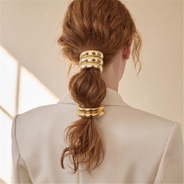 Gold Hair Ties, 6 Pieces Metal Geometric Buckle Hair Bands for Women Girls, Elastic Ponytail Cuffs Holders Accessories for Long Thick and Thin Hair, Diameter: 7.5 cm/2.95 inch - Image 12