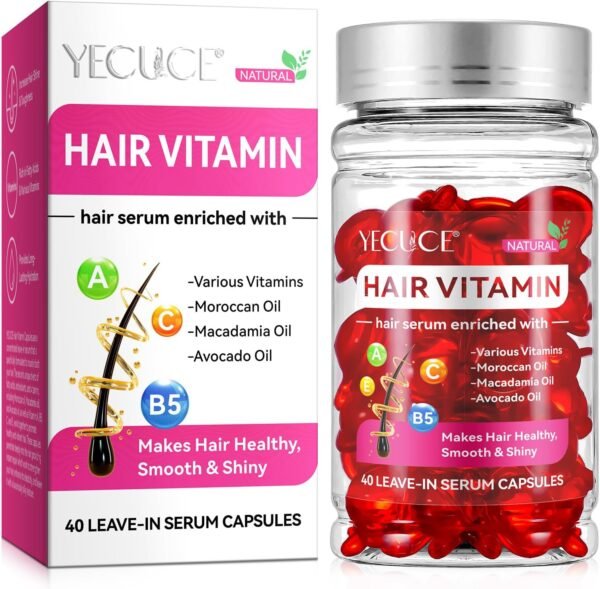⁦Hair Care Essential Oil, Single Pack Hair Oil, Repairing and Moisturizing Formula, No Need to Rinse Unisex, Capsules Make Hair Healthier Softer and More Shiny Capsules 40 (Red)⁩ - الصورة ⁦10⁩