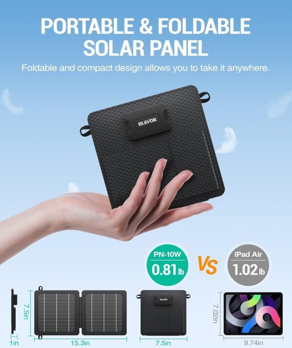 BLAVOR 10W Portable Solar Charger(5V/2A Max), Small Foldable Solar Panel with USB-C USB-A Outputs Compatible with Cell Phone Tablet, IPX4 Waterproof for Camping, Hiking, Backpacking  Amazon.ae: Electronics - Image 9