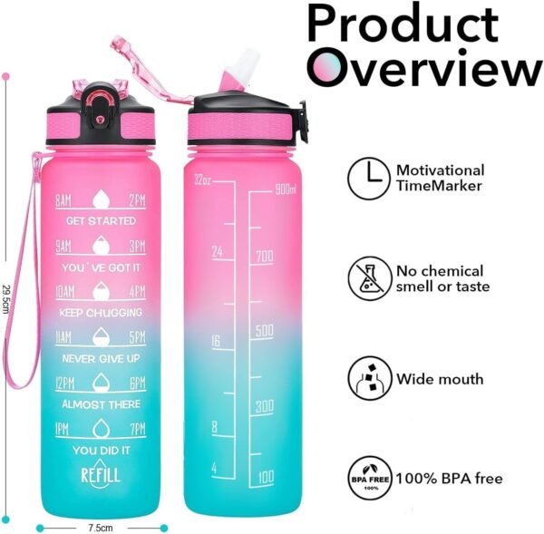 SKY-TOUCH 1L Sports Water Bottle  Motivational Water Bottle with Time Marker and Straw Leakproof Bottles for Fitness Gym and Outdoor Sports (Blue&Pink, 1pcs) : Amazon.ae: Patio, Lawn & Garden - Image 11