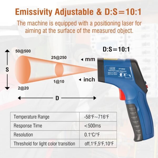 CEM Infrared Thermometer Temperature Gun,Instant Read Temperature Gun with Color Audible Alarm for Home Repair and Industrial Maintain,IR 1.0% Laser Thermal Scanner -50~380°C,Not for Use on Humans  Amazon.ae: Kitchen - Image 6