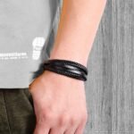 Goodern Mens Bracelet Premium Leather Bracelet for Men Multilayer Mens Leather Bracelet Leather Bangles Magnetic-Clasp Braided Leather Bracelet with Clasp Cowhide Multi-Layer Braided Leather - Image 9