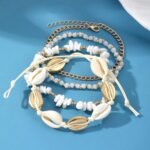 ELECDON Handmade Boho Shell Anklet for Women, Shell Ankle Bracelet Set for Women, Gold Boho Bead Adjustable Anklet, Hawaiian Beach Seashell Pearl Heart Starfish Conch Foot Jewelry Gifts - Image 8