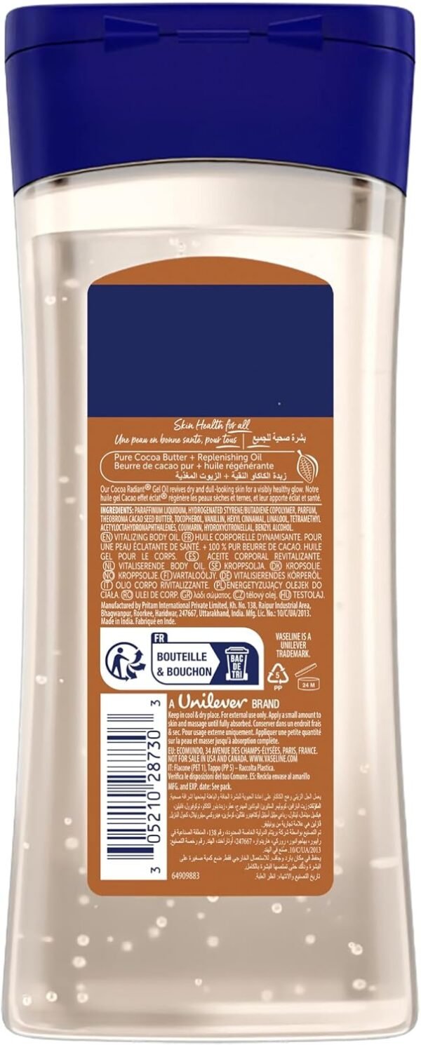 Vaseline Intensive Care Cocoa Radiant Vitalizing Body Oil With 100% Pure Cocoa Butter & Replenishing Oils For Long-Lasting Radiant Glow| Non-Greasy Body Gel Oil for Healthy & Glowing Skin| 200 ml - Image 9