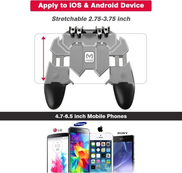 DELAM Mobile Game Controller with L1R1 L2R2 Triggers, PUBG Mobile Controller 6 Fingers Operation, Joystick Remote Grip Shooting Aim Keys for 4.7-6.5" iPhone Android iOS Cellphone Gamepad Accessories  Amazon.ae: Electronics - Image 5