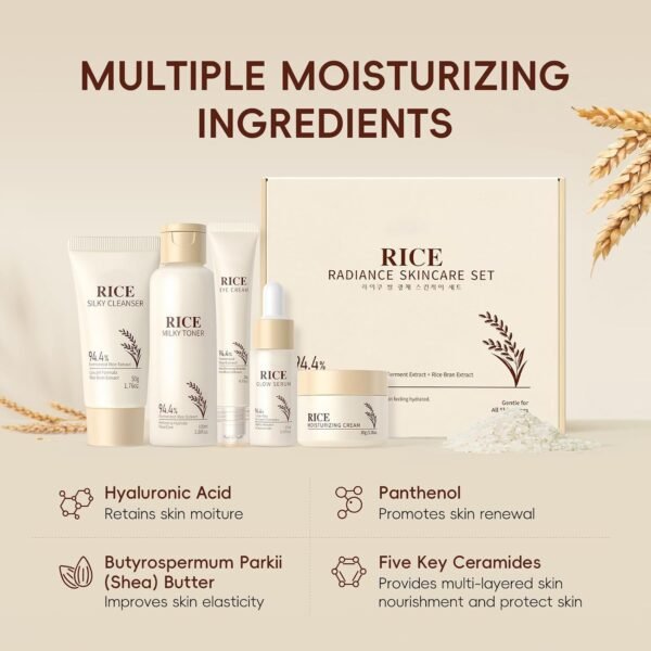 LAIKOU Rice Face Care, Pack of 5 Skin Care Women's Face Set, Travel Size Skincare with Facial Cleanser, Rice Toner, Eye Cream, Serum Moisturising Cream, for Daily Moisture & Care  Amazon.ae: Beauty - Image 16