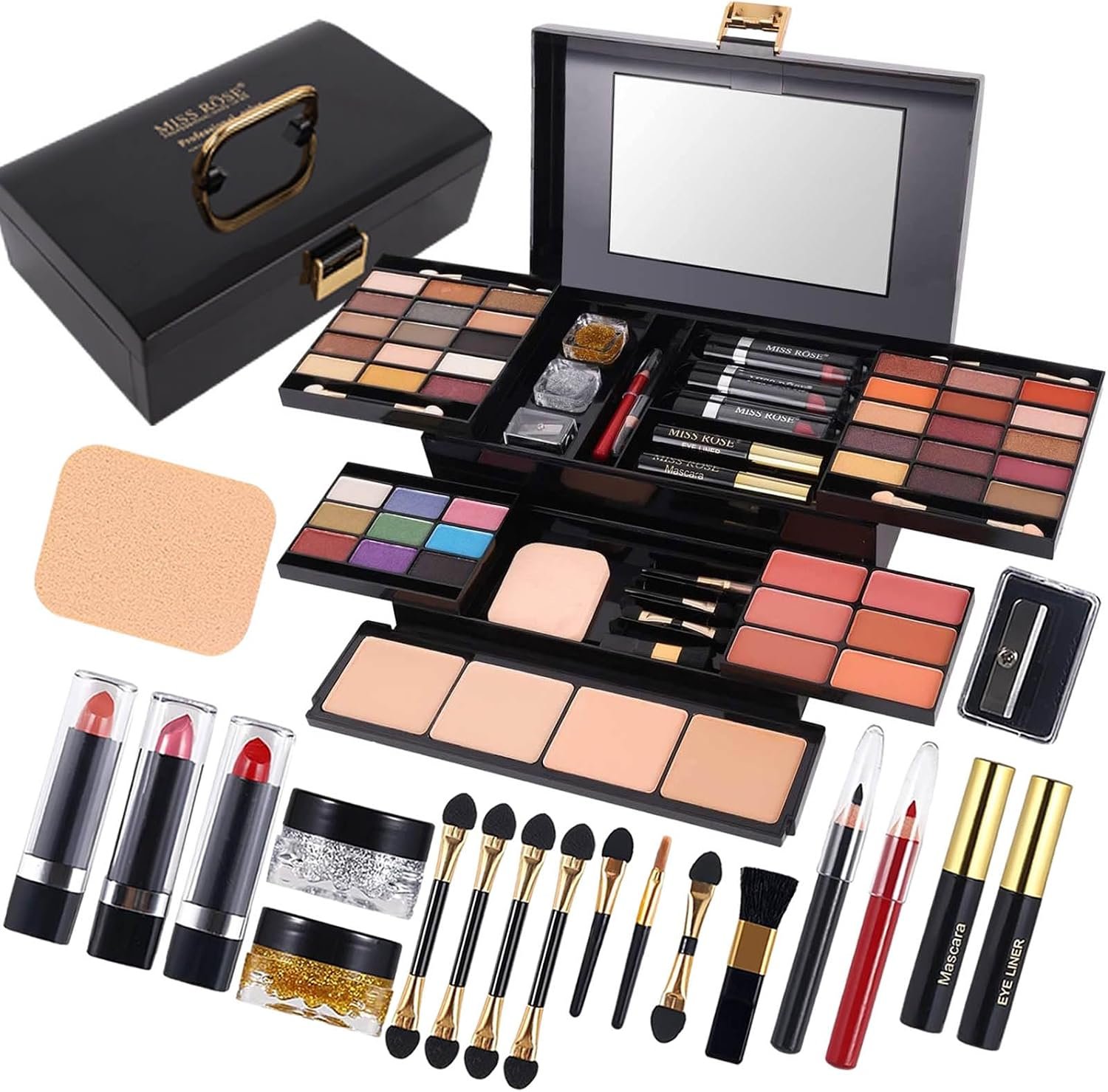 71vOLMt82oL._AC_SL1500_.jpg Miss Rose (331Y) - M 54 Colour All In One Gift Makeup Kit Set, Include Eyeshadow Facial Blusher Eyebrow Powder Face Concealer Eyeliner Pencil And A Mirror,Makeup For Women Full Kit(331Y) Amazon.ae: Beauty - الصورة 1