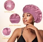 Satin Silk Bonnet compatible with Curly Hair, Hair Bonnet Silk Wrap for Sleeping, Night Sleep Cap for Women (Bean Paste) - Image 4