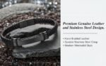 Valentine's Day Gift for Him, Braided Leather Bracelet for Men, Black Leather with Stainless Steel Clasp, Stylish Infinity Cuff Bracelet, Wristband Gift for Men, 21cm / 8.26 inches