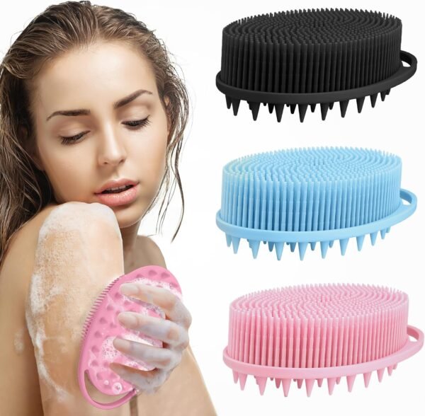 ⁦Eid Al Adha Mubarak Bath Silicon Scrubber 3 Pack Assorted Colors Black Pink Blue Premium Exfoliating Skin Cleansing Brush for Shower Spa Ramadan Islamic New Year Personal Care Supplies Buy Online at Best Price⁩ - الصورة ⁦7⁩