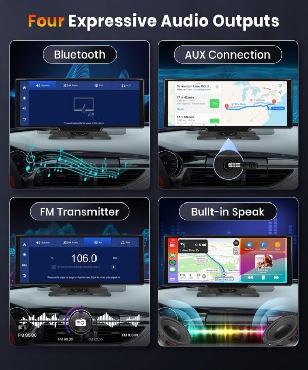 ⁦podofo 10.26 Touchscreen Portable Wireless Apple Carplay Car Stereo, Portable Car Screen Compatible with Bluetooth Hands-Free/GPS Navigation/Siri Assistant/Voice Control,7V-32V Suit for All Vehicles Buy Online at Best Price in UAE - Amazon.ae⁩ - الصورة ⁦4⁩