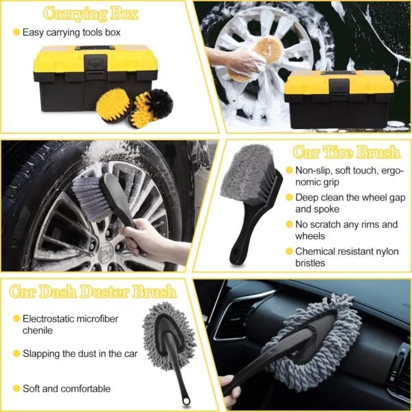 ⁦Oasisgalore 27-Piece Car Wash Kit Set, Car Cleaning Brush Accessories, Handheld Brushes for Interior/Exterior/Wheels (yellow)  Amazon.ae: Automotive⁩ - الصورة ⁦9⁩