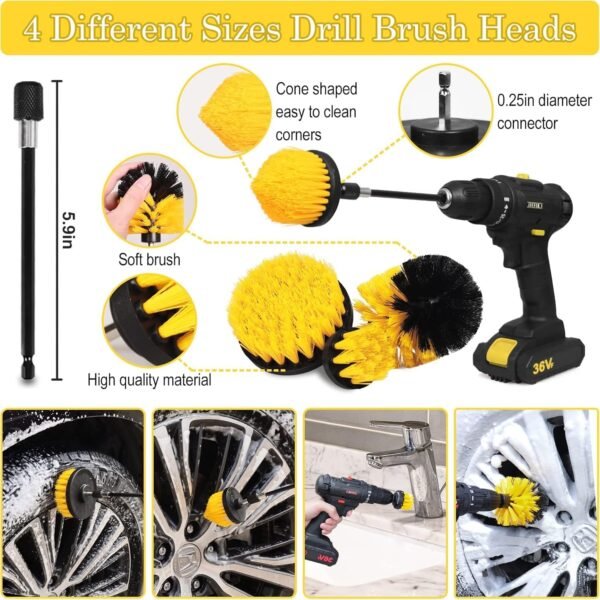 ⁦Oasisgalore 27-Piece Car Wash Kit Set, Car Cleaning Brush Accessories, Handheld Brushes for Interior/Exterior/Wheels (yellow)  Amazon.ae: Automotive⁩ - الصورة ⁦5⁩