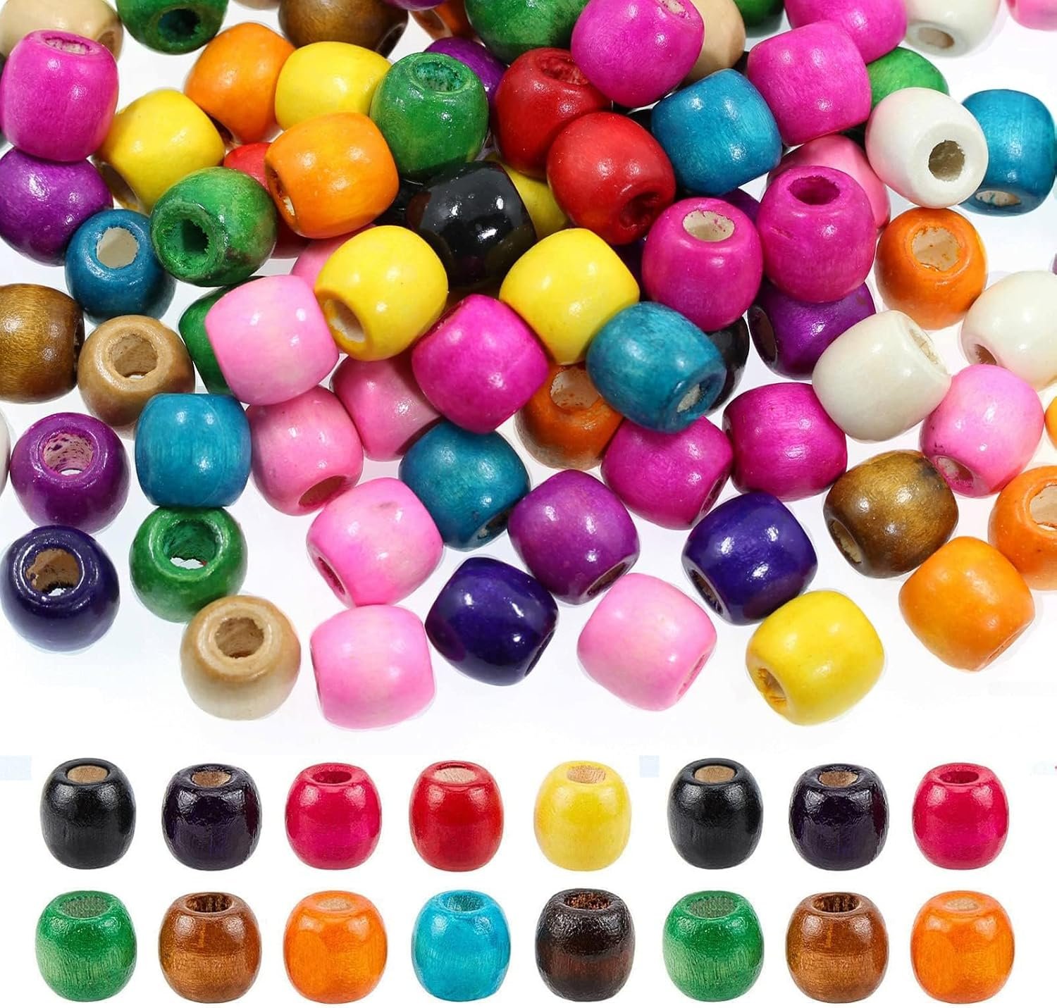 81COt9uZ6DL._AC_SL1500_.jpg 200Pcs Large Hole Wood Beads, BetterJonny Assorted Color Wooden Beads Hair Braid Beads 16x16-17mm for Macrame Rosary Bracelet Jewelry Craft Making Amazon.ae: Arts & Crafts - الصورة 1
