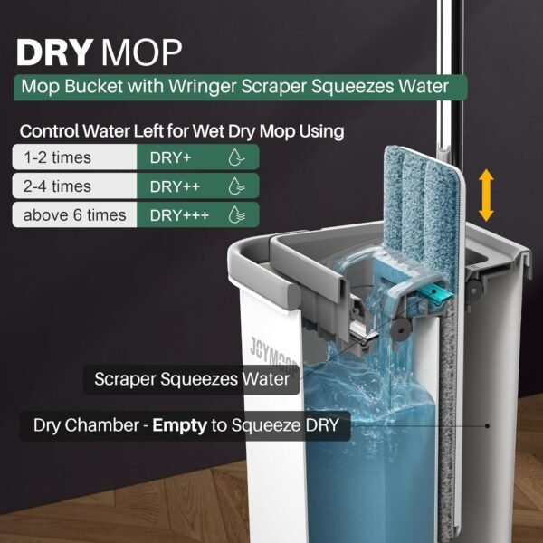 JOYMOOP - Flat Mop and Bucket with Spinner, with 3 Washable Microfiber Wipes - Wet & Dry Use, Floor Cleaning System  Amazon.ae: Industrial & Scientific - Image 12