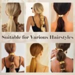 Gold Hair Ties, 6 Pieces Metal Geometric Buckle Hair Bands for Women Girls, Elastic Ponytail Cuffs Holders Accessories for Long Thick and Thin Hair, Diameter: 7.5 cm/2.95 inch - Image 7