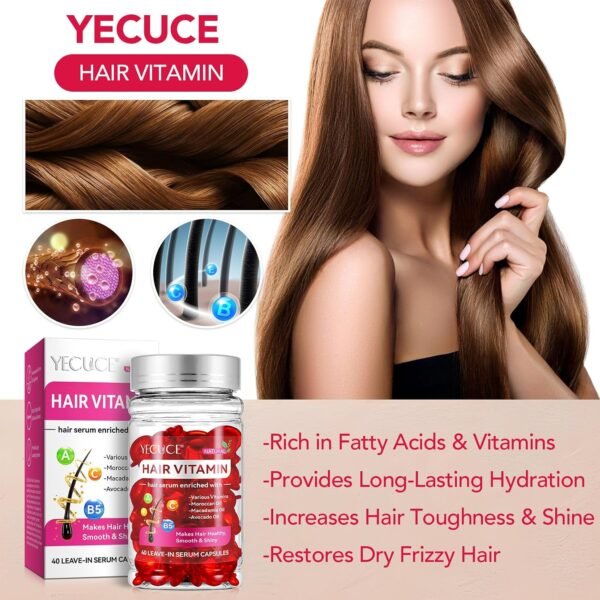 ⁦Hair Care Essential Oil, Single Pack Hair Oil, Repairing and Moisturizing Formula, No Need to Rinse Unisex, Capsules Make Hair Healthier Softer and More Shiny Capsules 40 (Red)⁩ - الصورة ⁦2⁩