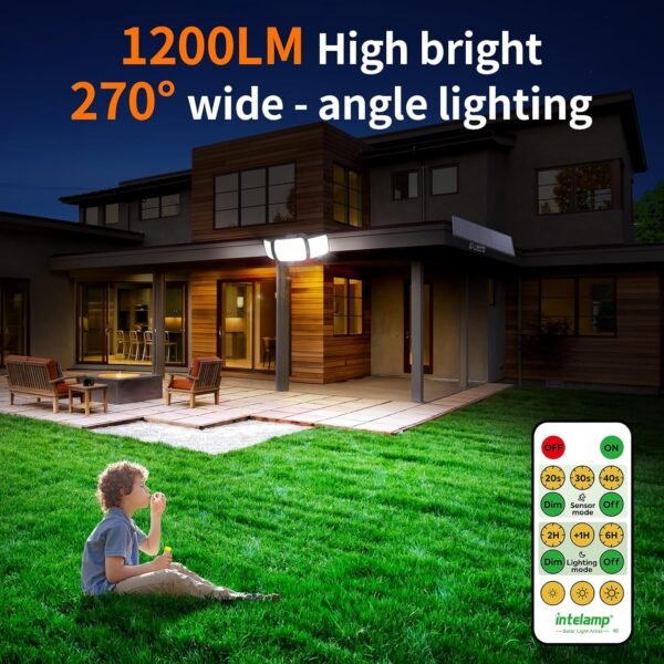 intelamp Solar Lights Outdoor with Remote Control, 2.7 Cable | Solar Sensor Lights with Dual Sensors 1200LM Waterproof Flood Lighting for Yard, Garage, Garden Buy Online at Best Price in UAE - Amazon.ae - Image 2