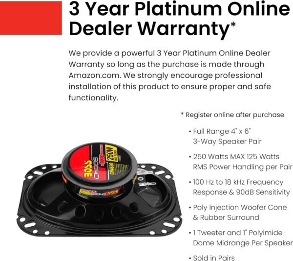 ⁦BOSS Audio Systems CH4630 Chaos Exxtreme Series 4 x 6 Inch Car Door Speakers - 250 Watts Max (per Pair), Coaxial, 3 Way, Full Range, 4 Ohms, Sold in Pairs, Bocinas para Carro Buy Online at Best Price in UAE - Amazon.ae⁩ - الصورة ⁦5⁩