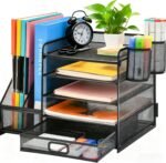 TCCHDM Desk Organizer with File Holder, Mesh Desktop Organizer and Storage with Magazine Holder for Office Supplies,5-Tier Paper Letter Tray Organizer with Drawer and 2 Pen Holder, Amazon.ae: Office Products