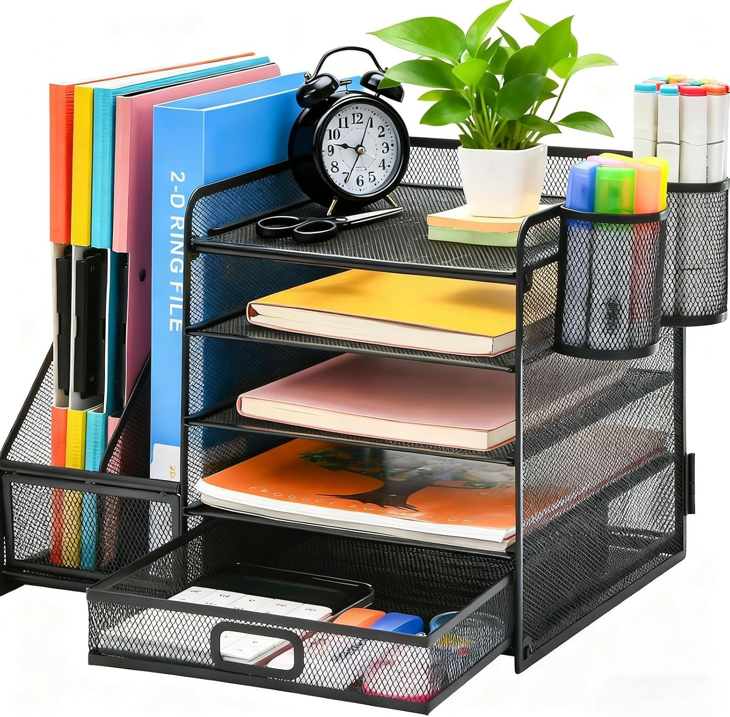 81bSj0dkS-L._AC_SL1500_.jpg TCCHDM Desk Organizer with File Holder, Mesh Desktop Organizer and Storage with Magazine Holder for Office Supplies,5-Tier Paper Letter Tray Organizer with Drawer and 2 Pen Holder, Amazon.ae: Office Products - Image 1