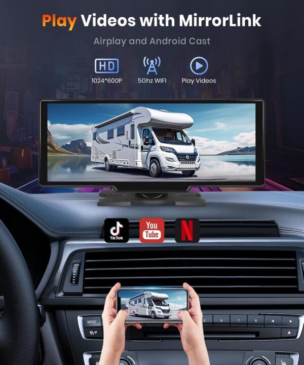 ⁦podofo 10.26 Touchscreen Portable Wireless Apple Carplay Car Stereo, Portable Car Screen Compatible with Bluetooth Hands-Free/GPS Navigation/Siri Assistant/Voice Control,7V-32V Suit for All Vehicles Buy Online at Best Price in UAE - Amazon.ae⁩ - الصورة ⁦5⁩