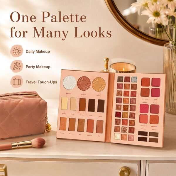 All-in-One Makeup Palette Cosmetic Set Eyeshadow Blush Highlighter Pressed Powder Brow Shades Book Style Multi Color Face Eye Kit for Daily Makeup  Amazon.ae: Beauty - Image 6