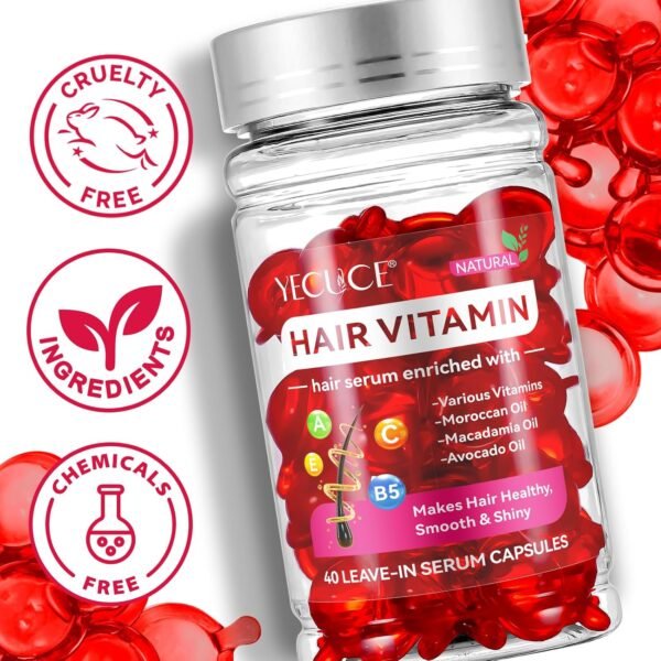 ⁦Hair Care Essential Oil, Single Pack Hair Oil, Repairing and Moisturizing Formula, No Need to Rinse Unisex, Capsules Make Hair Healthier Softer and More Shiny Capsules 40 (Red)⁩ - الصورة ⁦6⁩