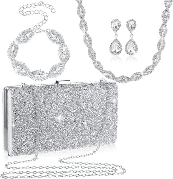 SYOSI Rhinestone Clutch Purse and 4-Piece Jewelry Set for Women | Elegant Sparkling Evening Accessories for Weddings, Bridal Events, Proms, and Formal Parties (188 characters) Buy Online at Best Price in UAE - Amazon.ae - Image 8