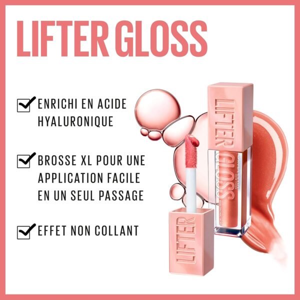 ⁦Maybelline New York Lifter Gloss, Hydrating Lip Gloss with Hyaluronic Acid, 5.4 ml, Shade 003 Moon : Amazon.ae: Beauty⁩ - الصورة ⁦4⁩