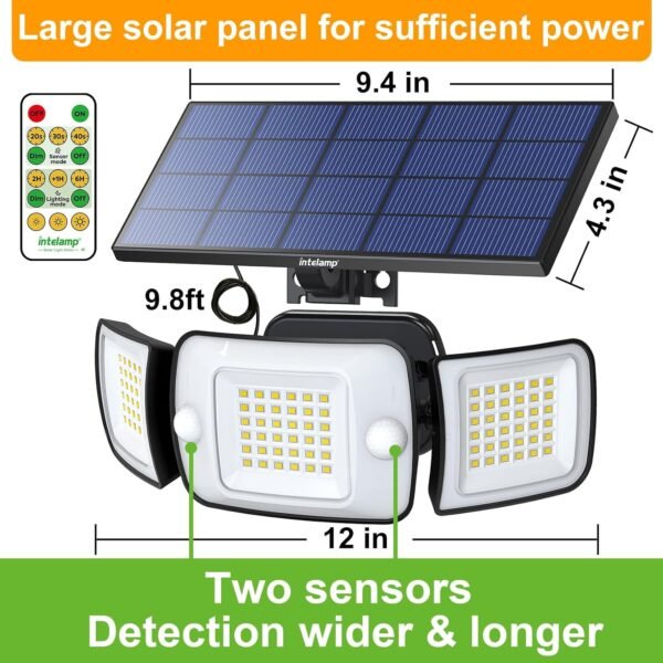 intelamp Solar Lights Outdoor with Remote Control, 2.7 Cable | Solar Sensor Lights with Dual Sensors 1200LM Waterproof Flood Lighting for Yard, Garage, Garden Buy Online at Best Price in UAE - Amazon.ae - Image 3