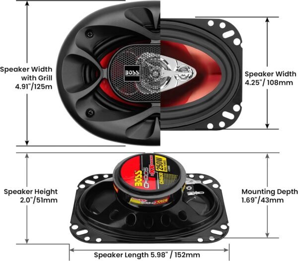 ⁦BOSS Audio Systems CH4630 Chaos Exxtreme Series 4 x 6 Inch Car Door Speakers - 250 Watts Max (per Pair), Coaxial, 3 Way, Full Range, 4 Ohms, Sold in Pairs, Bocinas para Carro Buy Online at Best Price in UAE - Amazon.ae⁩ - الصورة ⁦6⁩