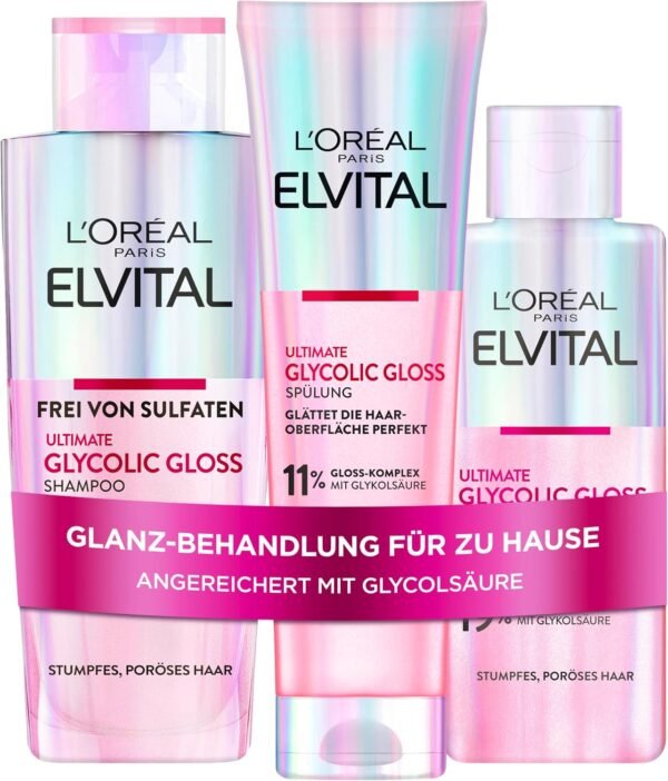 L'Oréal Paris Elvital Glycolic Gloss Bundle with Shampoo, Conditioner, 5 Minutes Hair Lamination for Dull Hair, Care Routine for Healthy Hair and Strong Shine, Set with Glycolic Acid, 3 Pieces Buy Online at Best Price - Image 7