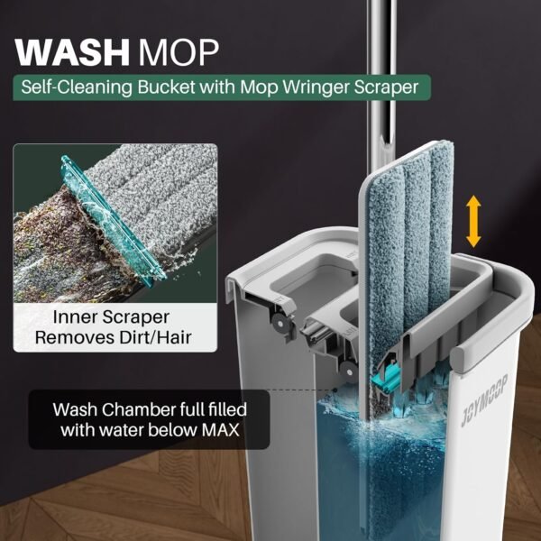 JOYMOOP - Flat Mop and Bucket with Spinner, with 3 Washable Microfiber Wipes - Wet & Dry Use, Floor Cleaning System  Amazon.ae: Industrial & Scientific - Image 2