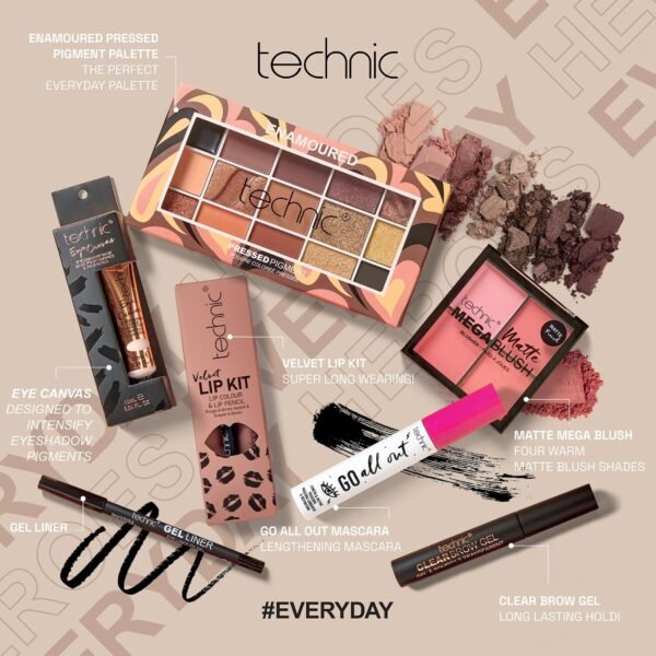 ⁦Technic Enamoured Makeup Super Save Set ! 8 Piece Full Face Kit – Complete Cosmetics Gift Set with Eyeshadow Lipstick Blush Highlighter Mascara, Full Size Vegan Cruelty Free Makeup Set  Amazon.ae: Beauty⁩ - الصورة ⁦3⁩