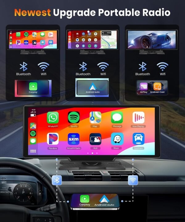 ⁦podofo 10.26 Touchscreen Portable Wireless Apple Carplay Car Stereo, Portable Car Screen Compatible with Bluetooth Hands-Free/GPS Navigation/Siri Assistant/Voice Control,7V-32V Suit for All Vehicles Buy Online at Best Price in UAE - Amazon.ae⁩ - الصورة ⁦3⁩