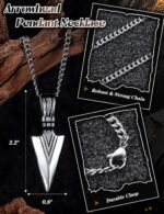 Jstyle Stainless Steel Pendant Necklace for Mens Boys Cool Spearpoint Arrowhead Pendant Chain Necklace Set - Image 11
