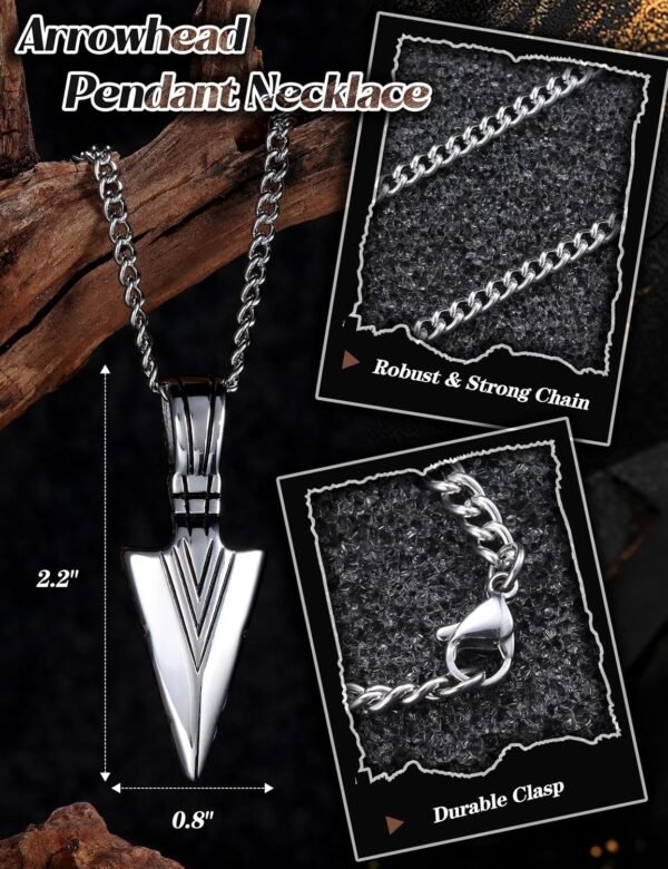 Jstyle Stainless Steel Pendant Necklace for Mens Boys Cool Spearpoint Arrowhead Pendant Chain Necklace Set - Image 2
